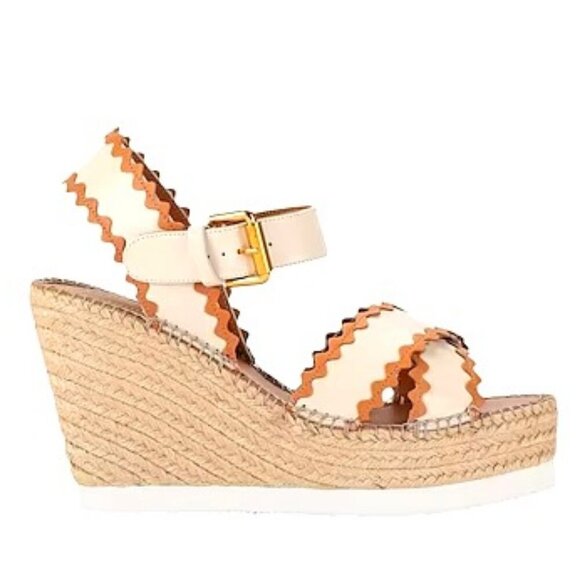 New SEE by CHLOE' Glyn Scalloped Leather Espadrille Wedge Sandal 11 MSRP $350